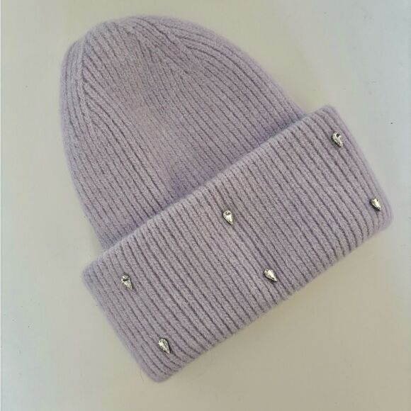 Michael Kors Angora Rabbit Hair Beanie With Water Diamonds in Lilac/ one size - Picture 1 of 3